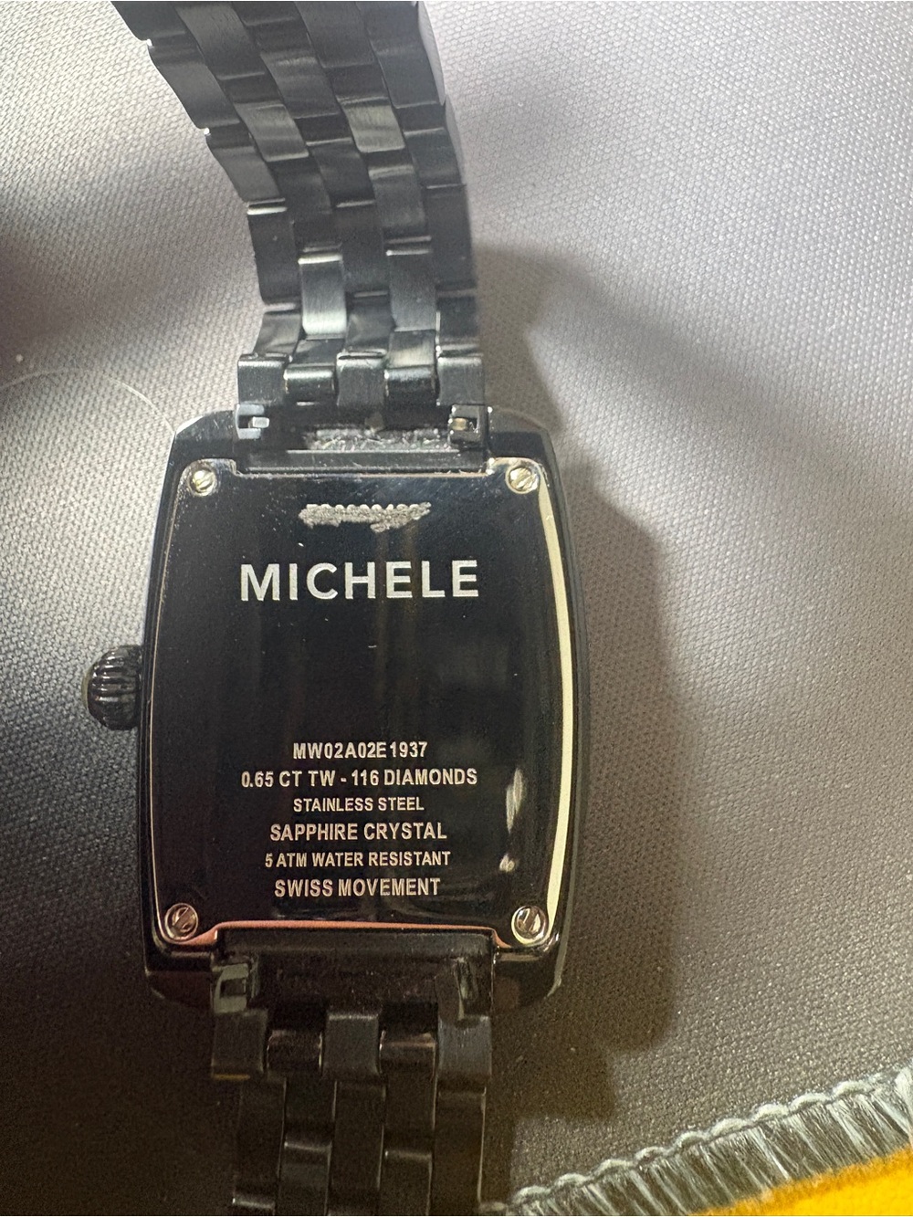 Michele Mini Urban Black Stainless Steel Diamond-Accent Bracelet Watch - Picture 4 of 5